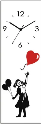 Produktbild von ARTland Glas Wanduhr Quarzuhr - schwarzer Zeiger Silhouette Mädchen Ballon Herz Größe: 20x60 cm