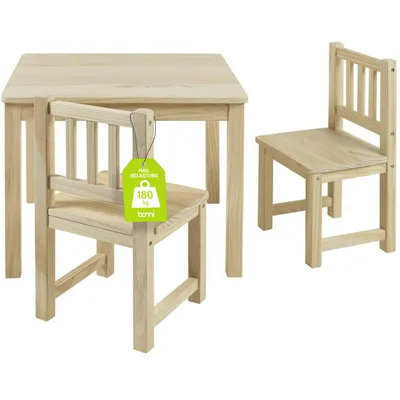 Produktbild von BOMI® Baby Möbel Set 2 Stühle und Tisch Amy aus Kiefer Massiv Holz für Kleinkinder ab 24 Monate bis 10 Jahre Naturbelassen