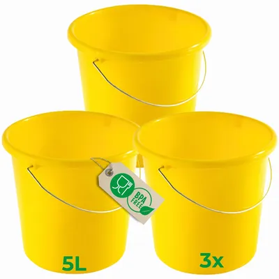 Produktbild von Novaliv 3 Stück Eimer 5L Gelb mit Maßeinteilung - Putzeimer 5 Liter ⌀ 22,5 cm Praktischer Allrounder mit Skala für Haushalt & Garten ideal als Haushaltseimer, Wassereimer, Wischeimer, Bucket