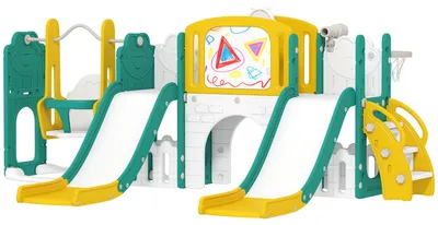 Image de Ensemble toboggan et balançoire 9-en-1 pour tout-petits, design en forme de grenouille