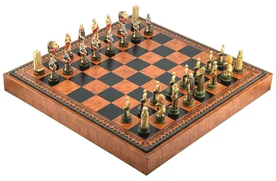 Produktbild von Luxus 3in1 Schachspiel Römer vs Gladiatoren Handbemalt Kunstleder 48cm