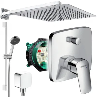 Produktbild von Hansgrohe und Jowi Unterputz Duschsystem mit Kopfbrause, Logis Duscharmatur, 650mm Brausestange