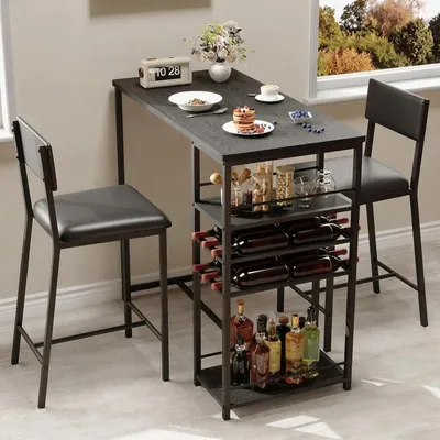 Produktbild von 3-Teilig Bartisch mit Barhocker Essgruppe Loungetisch Küchentisch Stehtisch