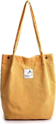 Produktbild von OKWISH Damen Cord Shopper Tasche in Braun, Große Umhängetasche, Schultertasche, Handtasche, Tragetasche - Gelb