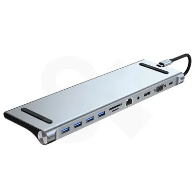 Produktbild von SOONTEC HUB 11 in 1 HDMI Adapter USB-C/VGA/SD/TF/RJ45/3,5mm Audio output/USB3.0/USB/Type-C(PD) Monitor-Switch, Multiport-Dock mit Stromversorgung