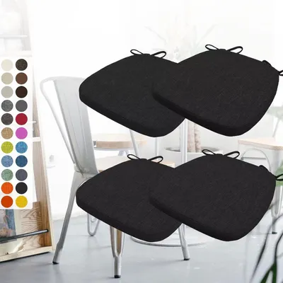 Imagen del producto de Juego de cojines para sillas (4 unidades), 40 x 38 x 3 cm, color negro, con cintas para sujetar y funda extraíble y lavable