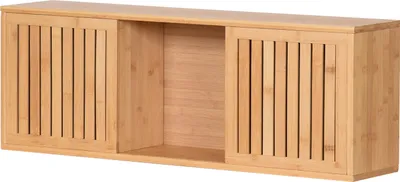Immagine prodotto di Scaffale con ante scorrevoli Scaffale da parete in bambù Scaffale da bagno Scaffale da cucina Scaffale in stile giapponese 93x20x33cm Naturale