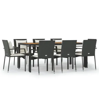 Image de vidaXL Salon de jardin 9 pièces avec coussins noir poly rotin