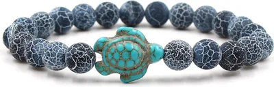 Produktbild von Perlenarmband, Meeresschildkröte, Perlen, elastisches Seil, verstellbar, Boho-Dekoration, Valentinstagsgeschenk, Damen und Herren, 8 mm, natürlicher Kunststein, Freundschaftsarmreif für Dating-G