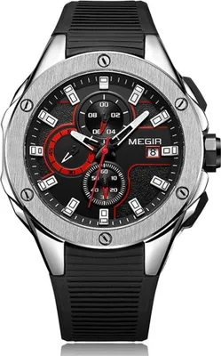 Productafbeelding van Herenhorloge, zakelijke stijl, multifunctioneel, met tijdsaanduiding, siliconen band, sportief, quartz uurwerk, zilverkleurig met zwarte details