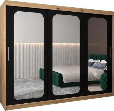 Produktbild von MEBLE KRYSPOL Promo 3250 Schlafzimmerschrank drei Schiebetüren - Artisan + Mattschwarz