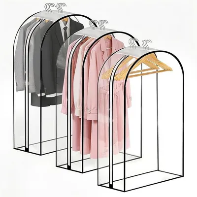 Produktbild von PolkaHome® 3er Set Kleidersäcke 110x60x25 cm Transparente PEVA Kleiderhüllen mit Reißverschluss – Staubschutz für Anzüge, Hemden,