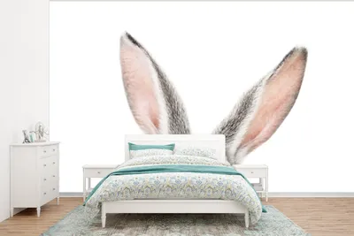 Produktbild von MuchoWow® Fototapete für Wohnzimmer oder Schlafzimmer Wandtapete Vinyl Motivtapete Kaninchen - Tiere - Natur - Weiß - 350x260 cm - Wohnzimmer-Tapete