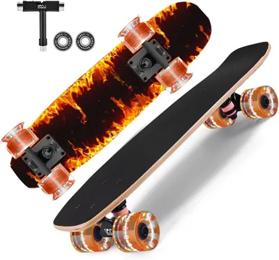 Produktbild von Skateboard 78 cm, 9-lagiger kanadischer Aahorn, leuchtende Rollen, für Anfänger