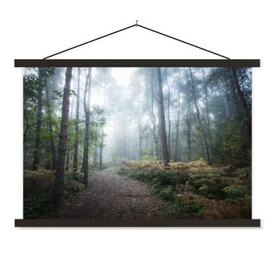 Produktbild von MuchoWow® Textilposter Wald - Nebel - Weg 90x60 cm mit schwarzem Rahmen - Aufhängungssatz
