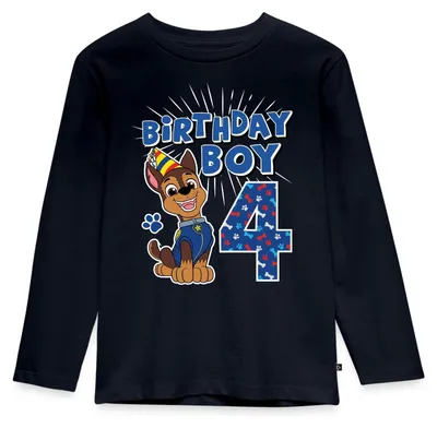 Produktbild von Spreadshirt Paw Patrol 4 Jahre Geschenk 4. Geburtstag Chase Kinder Premium Langarmshirt, 134/140 (8 Jahre), Navy