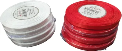 Zdjęcie produktu dla wstążka satynowa 6 mm x 32 m biała + czerwona   8 szt.    AX06-01-08