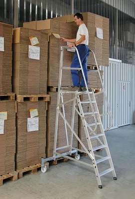 Produktbild von Guenzburger Steigtechnik MUNK 52508 Aluminium Stufen-Stehleiter fahrbar