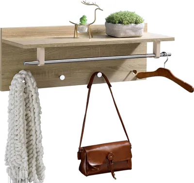 Produktbild von Wandgarderobe Garderobe ULF mit Kleiderhaken Hutablage Kleiderstange, Sonoma Eiche