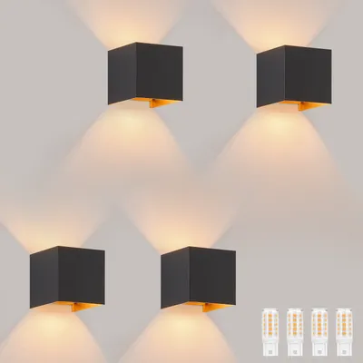 Produktbild von ZMH LED Wandleuchte  4ER Innen Up und Down Aussenlampe Schwarz Gold IP65 Wasserdicht Einstellbar Strahl Warmweiß G9 Wandstrahler für Wohnzimmer Garten Terrasse Flur