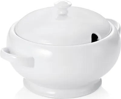 Produktbild von Terrine + Deckel mit Löffelaussparung 2,5 l, weiß, Porzellan Schüssel