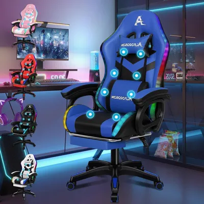 Obrázek produktu pro Herní židle - Židle pro hráče - Kancelářská židle - Počítačová židle - Modrá barva - Ergonomický design
