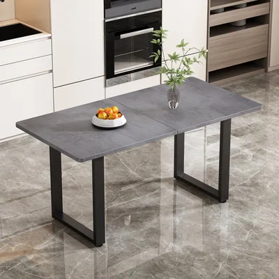 Produktbild von Flieks Esstisch Rechteckig, Esszimmertisch Küchentisch mit Metallbeinen, Esstisch Holz für Esszimmer Wohnzimmer, 140x70x75cm, Grau
