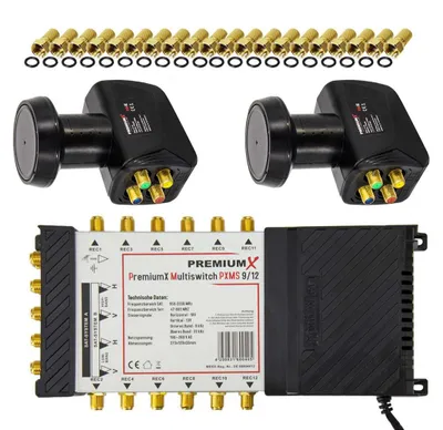 Produktbild von PremiumX Multischalter Set 9/12 Multiswitch SAT 2x Quattro LNB 40x F-Stecker