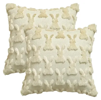 Obrázek produktu pro Dva povlaky na polštáře s motivem králíka, velikost 45x45 cm, béžová barva, Umělá kožešina, plyš, samet