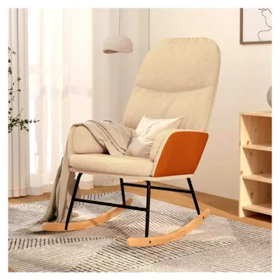 Produktbild von Schaukelstuhl Cremeweiß Stoff, Stillsessel, Relaxstuhl, Lesesessel, Fütterungsstuhl