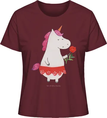 Produktbild von Mr. & Mrs. Panda Basic T-Shirt Damen Einhorn Dame Größe S - Burgundy - Geschenk, Kurzarmshirt, Bachelor, Oberteil, Freundin, Bachelorette, Shirt, Unicorn, Kurzarm