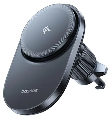 Productafbeelding van Magnetische telefoonhouder Baseus Primetrip Vc1 Pro met Qi2 draadloze oplader, geschikt voor bevestiging op ventilatieroosters, zwart