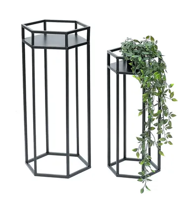 Obrázek produktu pro DanDiBo Flower Stool Metal Black hexagonal Flower Stand Side Table 96453 Sada 2 stojanů na rostliny Flower Column Modern Plant Stool