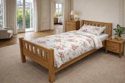 Produktbild von Komfortbett Eiche massiv geölt Holzbett 100x200 Komforthöhe #4280