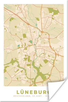 Produktbild von MuchoWow® Poster Karte - Karte - Lüneburg - Vintage - Stadtplan 80x120 cm - Papierdruck