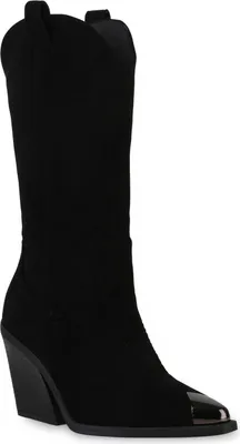 Produktbild von VAN HILL Damen Cowboystiefel Trichterabsatz Spitze Stickereien Schuhe 840584, Farbe: Schwarz Velours, Größe: 40