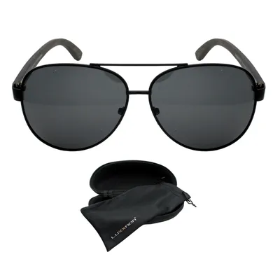 Produktbild von Luxxada Pilotenbrille Gläser Polarisiert Schwarz mit Echt Holz Bambus Bügel Hochwertige Piloten Sonnenbrille mit Hardcase