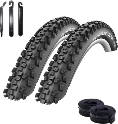 Produktbild von 2 x Schwalbe Black Jack K-Guard 18" Fahrradreifen Fahrradmantel Schwarz 47-355 (18 x 1.90") + 2 Schläuche AV5 inkl. Reifenheber