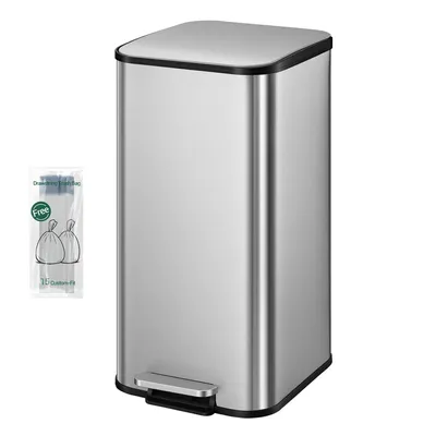 Produktbild von Mülleimer Küche, 40 Liter Abfalleimer mit Tretpedal, Tretmülleimer mit Softclose-Deckel und Inneneimer, Küchenmülleimer mit 15 Müllbeuteln, Silber