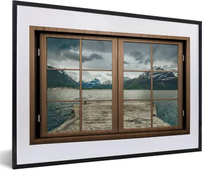 Produktbild von MuchoWow® MuchoWow® Gerahmtes Poster Aussicht - Wasser - Berge 60x40 cm - Poster mit zchwarzem Bilderrahmen - Schlafzimmer - Plakat in Rahmen - Drucken