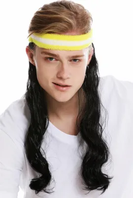 Produktbild von WIG ME UP Perücke Stirnband lange Haare Vokuhila Proll 80er Schwarz CXH-014-P103