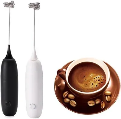 Produktbild von Handgeführter Mischpulverset (2 Teile) - Edelstahl + Milchschaumfunktion + Batteriebetrieb - Kaffeezubereiter / Kaffee-Geschirrspüler / Cappuccino-Gadget - Ideal für Latte, Matcha, warme Schokoladenmilch & Geschenk