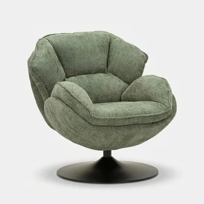 Zdjęcie produktu dla Obrótowy fotel tapicerowany w stylu retro do salonu, Hamburg Poise - ciemnozielony