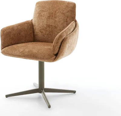 Produktbild von DELIFE Drehstuhl Luan-Flex mit Armlehnen Chenille Rost Fußkreuz Effektfinish Titan 360° drehbar