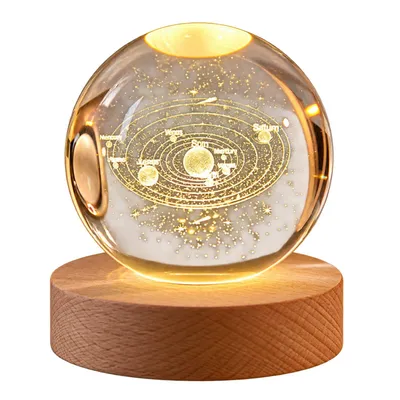 Produktbild von 3D Kristallkugel Nachtlicht Holzsockel Kugellampe Glaskugel mit LED Kristallkugel Lampe Warmes Licht Weihnachtsdeko