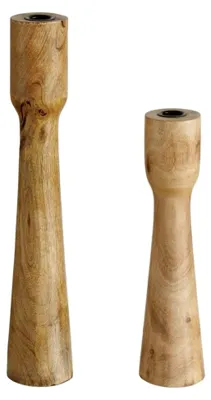 Produktbild von Kerzenständer Caldeas (2-teiliges Set, Kerzenhalter aus Holz, modernes Design, Dekoration für Esstisch und Kommode, Boho Stil)