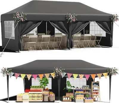 Produktbild von Pavillon 3x6 Wasserdicht Stabil UV-Schutz 50+, Faltpavillon 3x6 Ausgestattet mit 6 Abnehmbaren Seitenwänden, Gartenpavillon mit Tragetasche, Höhenverstellbarer Partyzelt, Grau