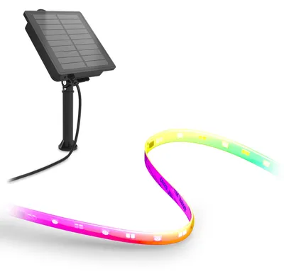 Produktbild von CALEX Vista Solar LED-Strip, 3 m, Farb- & Warmweißes Licht, Wiederaufladbar über Solarenergie & USB-C, Wasserdicht, mit Fernbedienung
