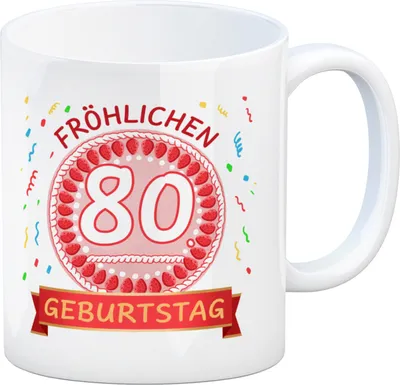 Produktbild von Witziger Kaffeebecher für den 80. Geburtstag mit Motiv: Torte
