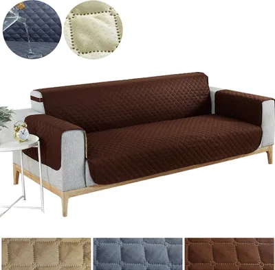Produktbild von Sofabezug Sofaschoner Rutschfester Wasserdicht Gesteppt Sesselschoner Sofaüberwurf Haustier, 1 Sitzer Dunkelbraun